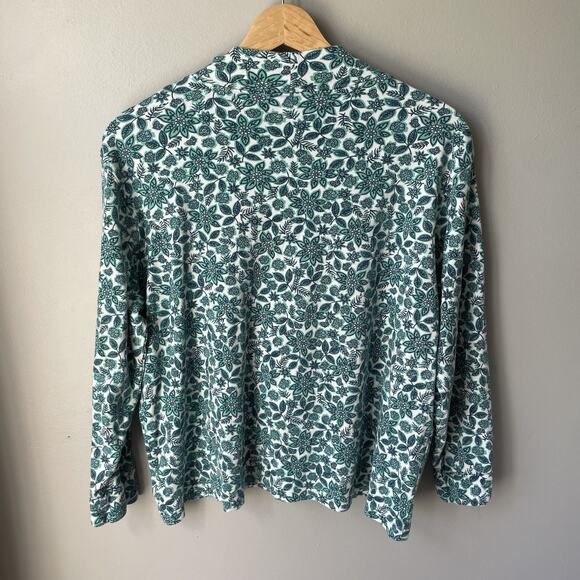 Lands End Turtleneck Blouse Womens Size Large Petite 14-16 Floral Blues - Picture 2 of 7